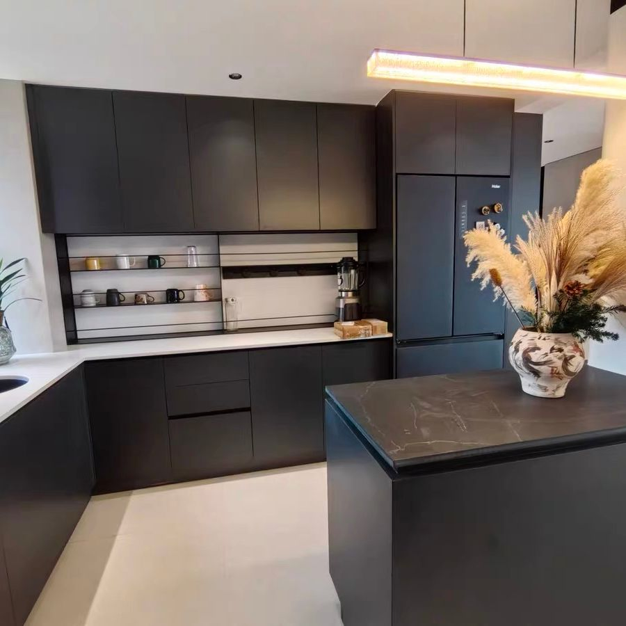 Matte Finish Modular Modern Kitchen Cabinet Aluminum Unit Wooden Furniture Home Set