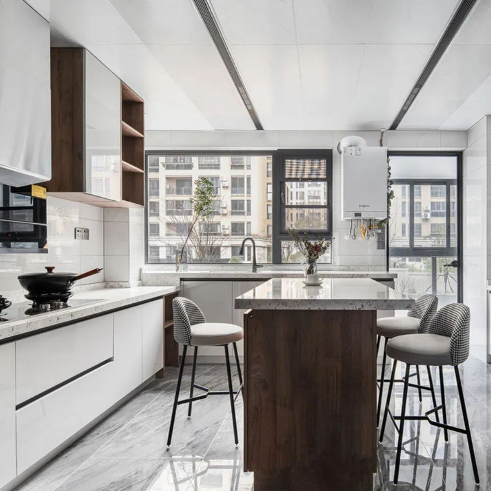 U Shape Custom Made Lacquer Kitchen Cabinets Plywood Kitchen Units