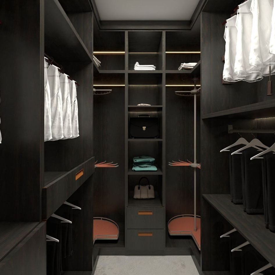 Hinged Glass Door Dark Modern Wardrobe Foshan Furniture