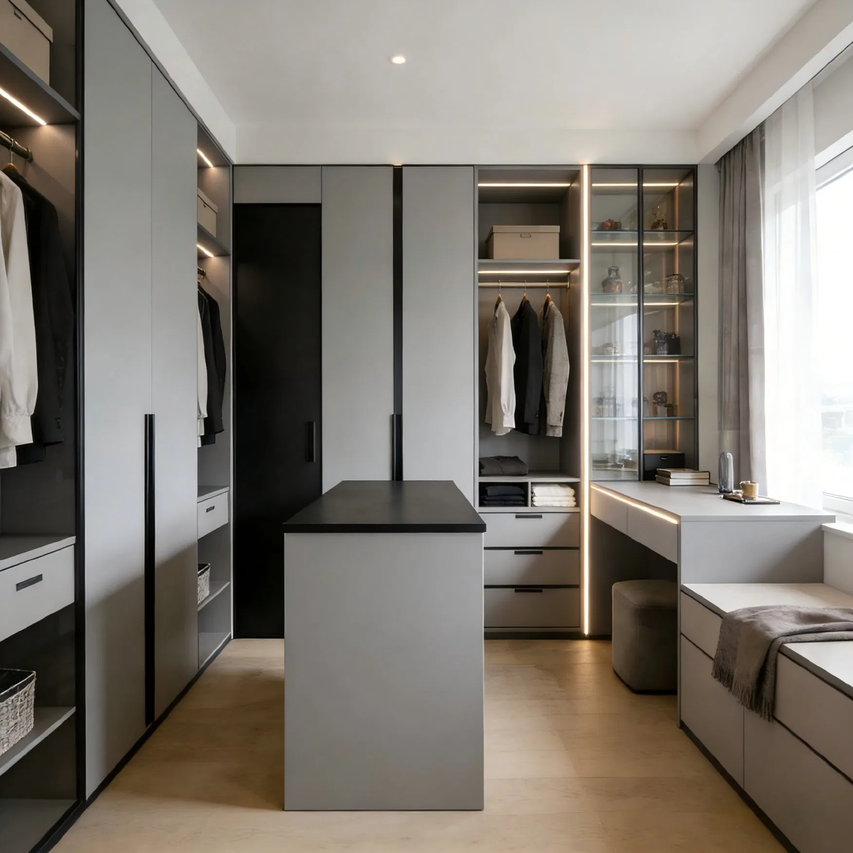 Customizable Walk-in Closet Wardrobe System for Stylish Interiors