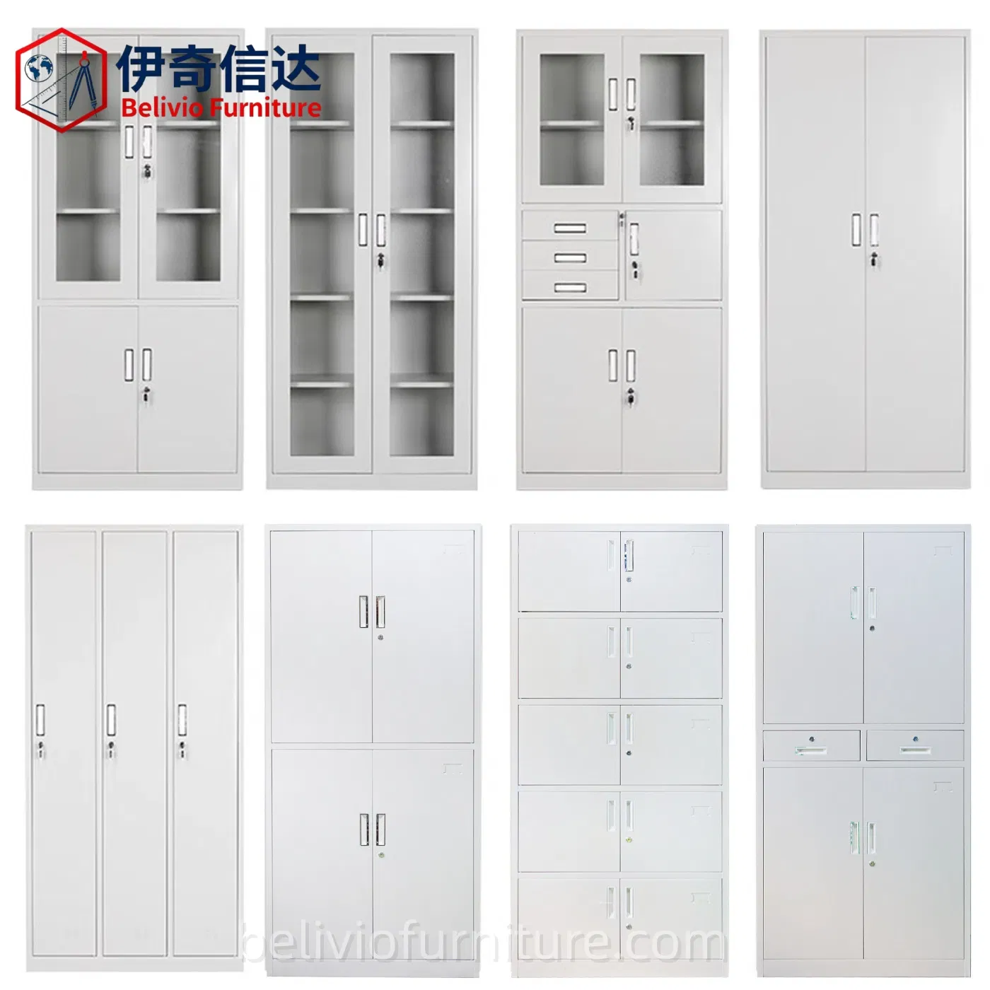 Lockable Steel Cabinet with Adjustable Shelves Multi Layers Metal Filing Cabinets Storage Cupboard Office File Cabinet