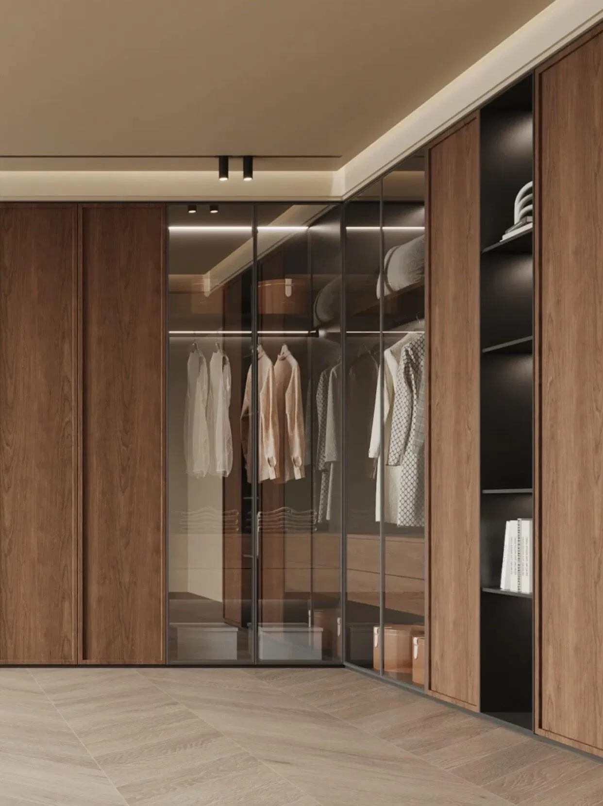 2025 Custom Luxury Modern Walk in Closet Wardrobe Systems Design Wood Bedroom Cupboards for Bedroom Open Wardrobe