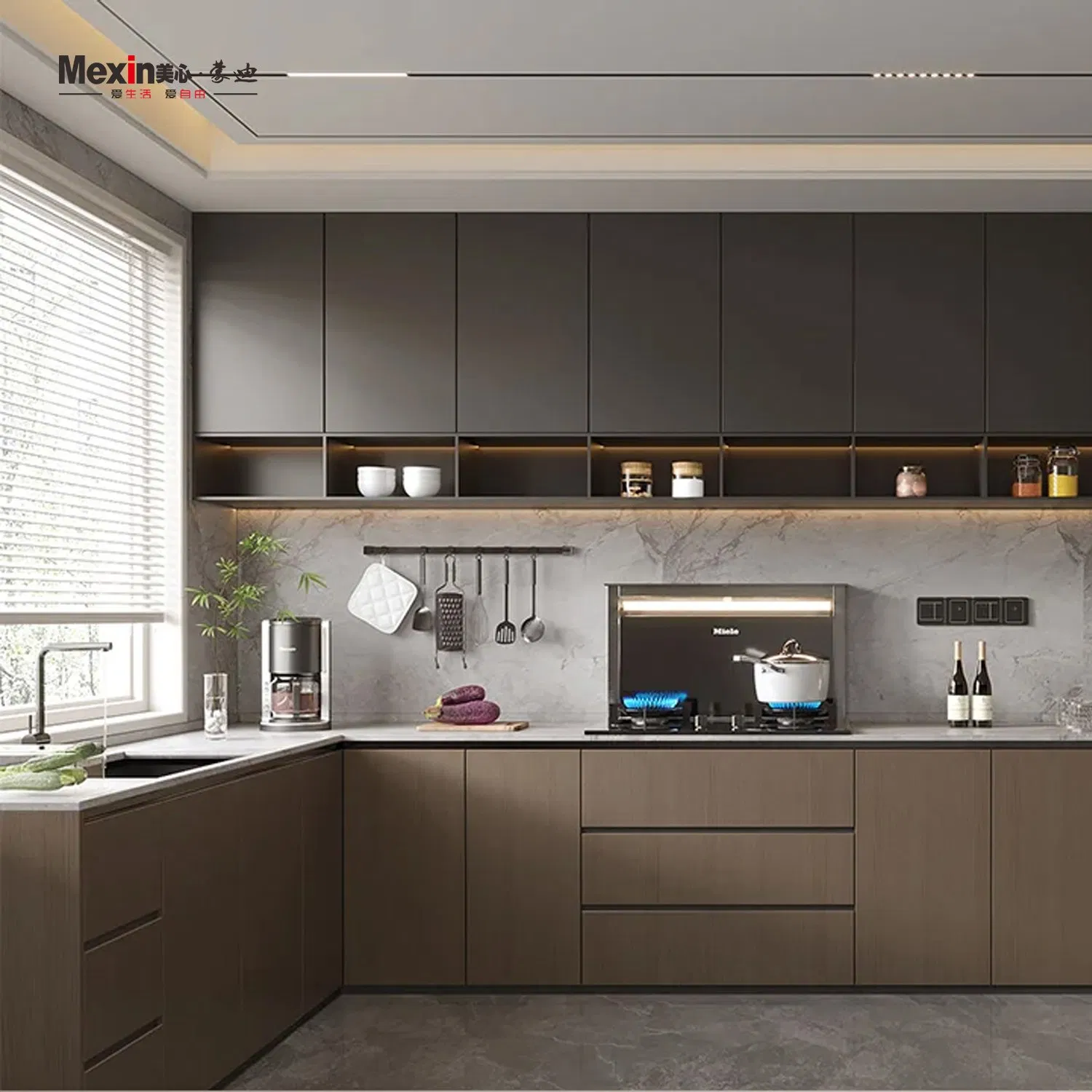 Mexin Wholesale Customized Storage Cabinet Modern Style White Color Matte Lacquer Finish Luxury Noble Kitchen Cabinets Kitchen Furniture