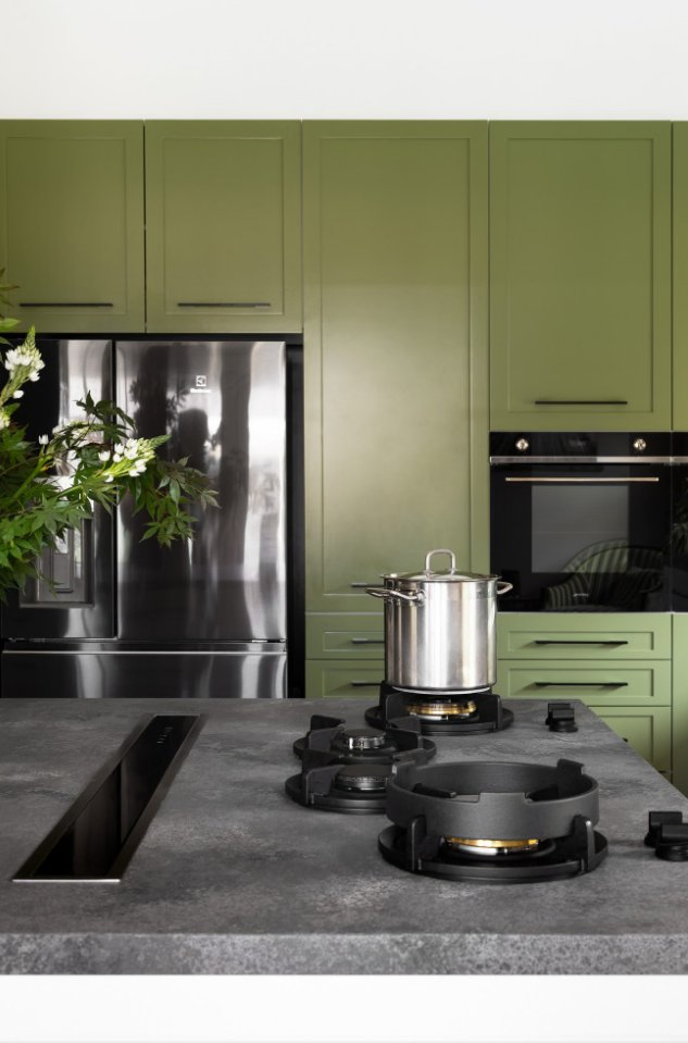 Whole House Customization Beautiful Green Shaker L-Shaped MDF Lacquer Finish Home Furniture Canada Kitchen Cabinets