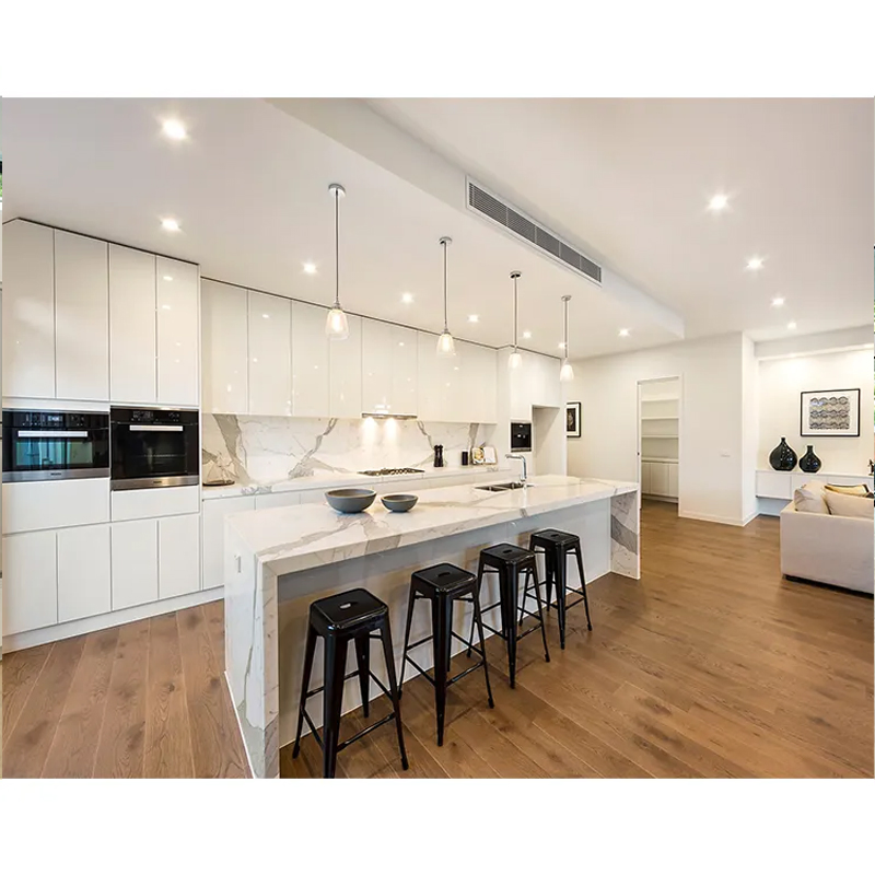 Modern Home Paint Wooden Cabinet Furniture Design High Glossy Lacquer Handleless Wood Kitchen Cabinets Set