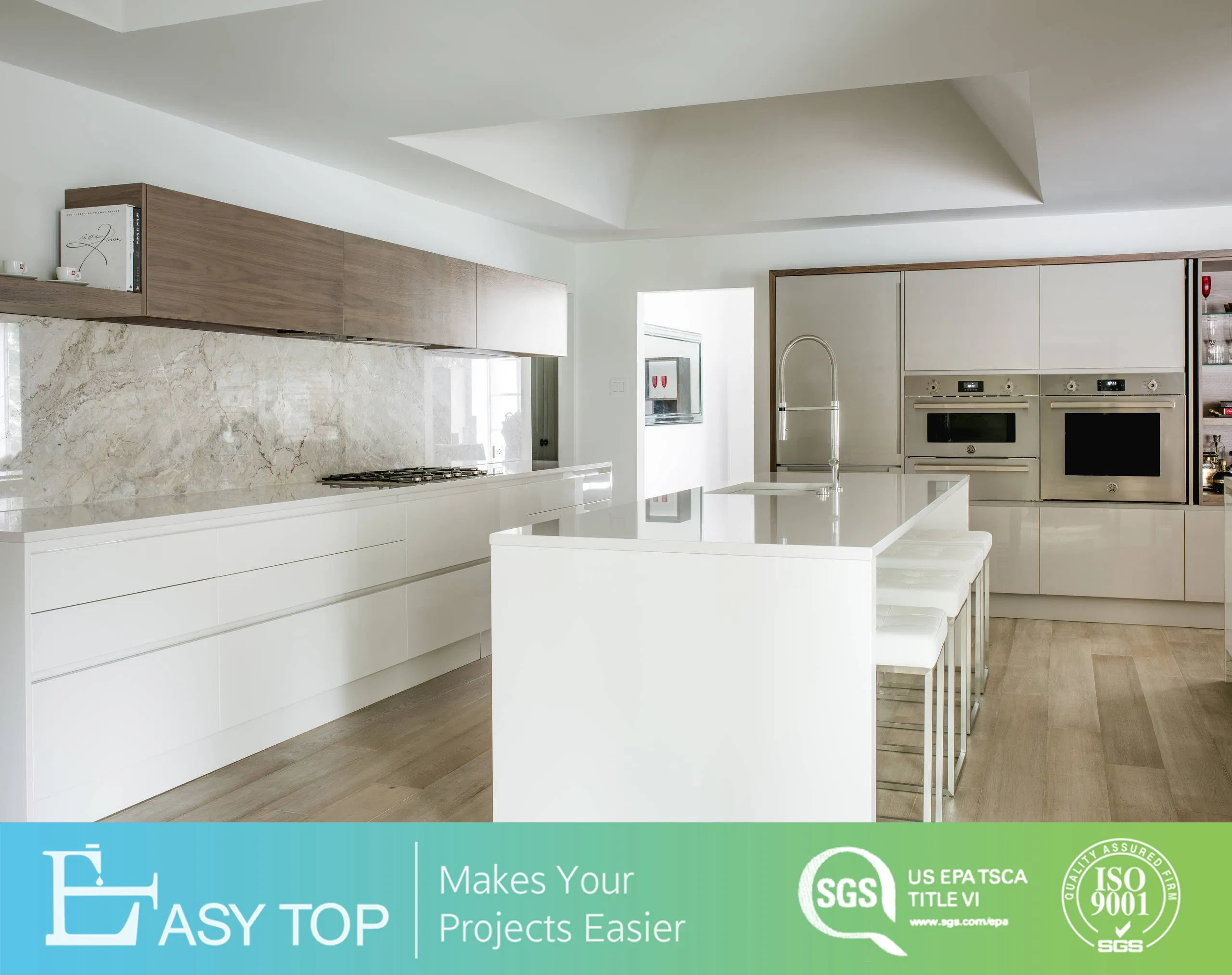 Handleless White Design Set Commercial Lacquer Wooden-Furniture Modern Kitchen-Cabinets