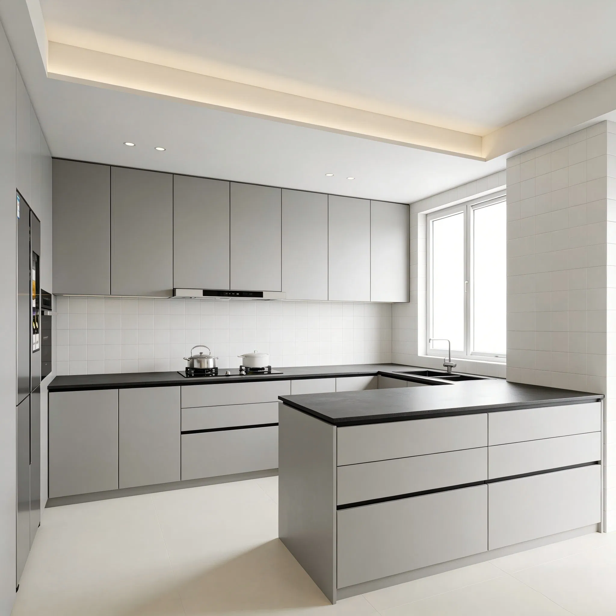Modular Wholesale Anbangni Flat Pack / Assembled (Export Standard) Handleless Kitchen Cabinet Manufacturer