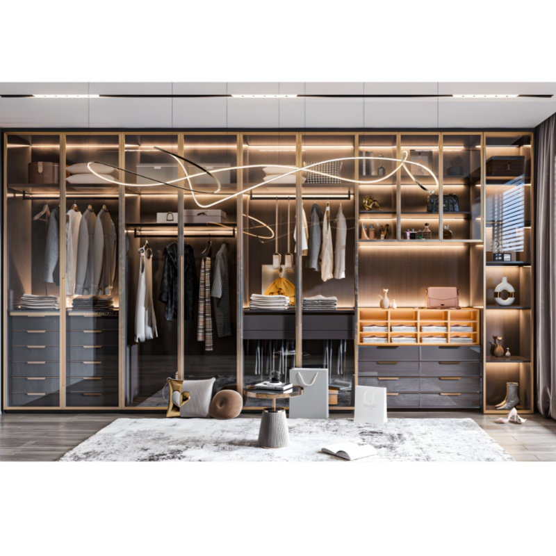 Designer Furniture Particle Board Cabinet Glass Door Armoire 6 Doors