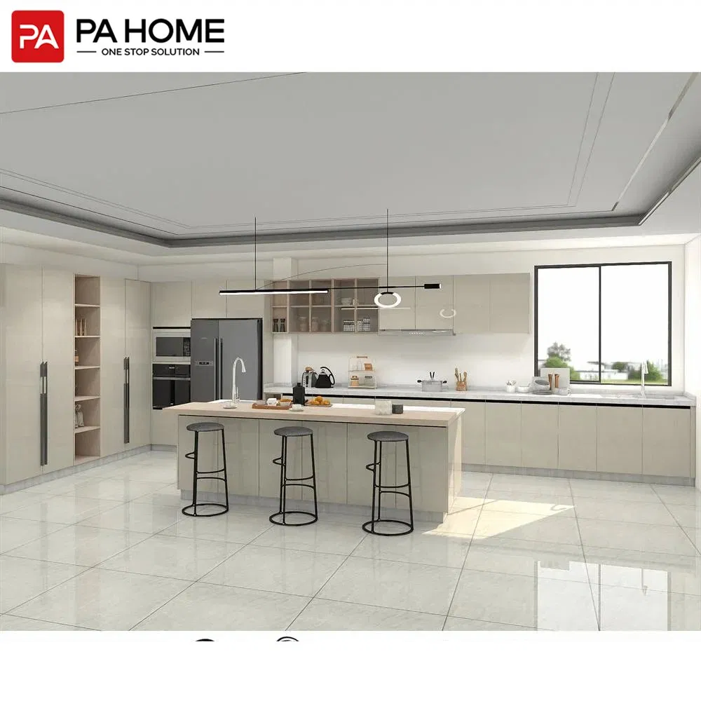 PA High Gloss UV Lacquer Melamine European Style Modern Melamine Finish Design Freestanding High End Kitchen Cabinet