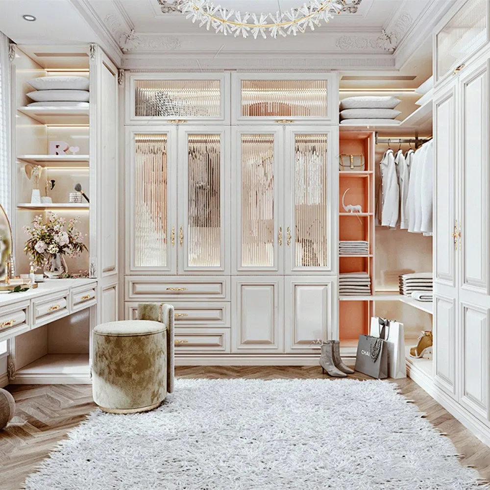 Luxury Modern Walk in Closet Wardrobe Systems Design Wood Bedroom Cupboards for Bedroom Open Wardrobe