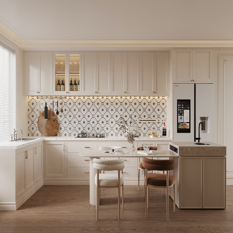 Creamy-White PVC Kitchen Unit with Glass Door Wall Cabinet