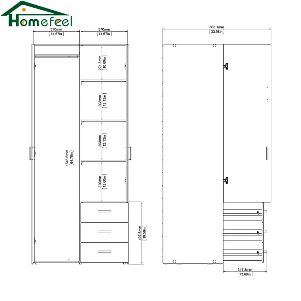 Customized Modern Wooden Cloakroom Closet Systems Home Furniture Closet Bedroom Double Wardrobe