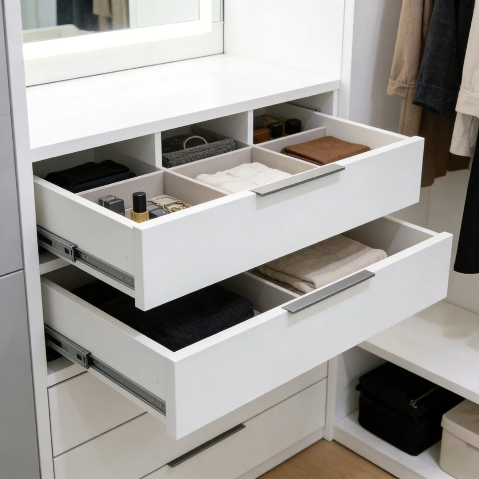 Modular Walk-in Wardrobe System with Easy-to-Clean Wooden Cabinets