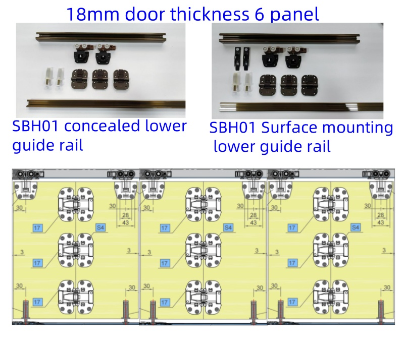 18mm Thickness Partition Hidden Sliding Folding Bifold Wooden Door Wardrobe Door Hardware System Fitting Kit with Spring Hinge