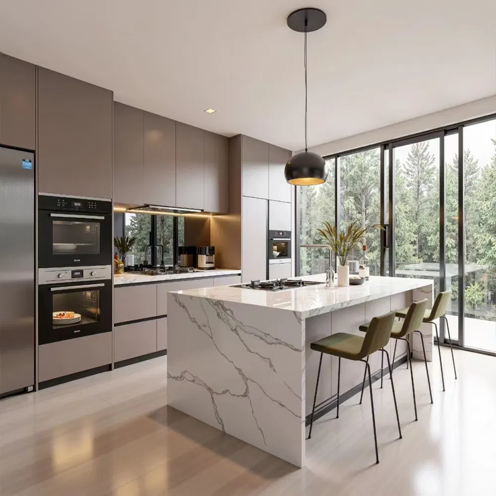 Modern Handleless MDF Kitchen Cabinets with Push-to-Open Feature