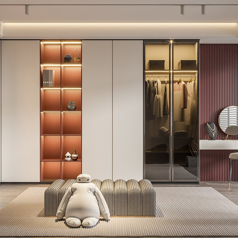 China Wholesale Modern Hinged Sliding Glass Door Closet Clothes Luxury Bedroom Furniture Melamine Flat Pack PVC Wardrobe with Desk