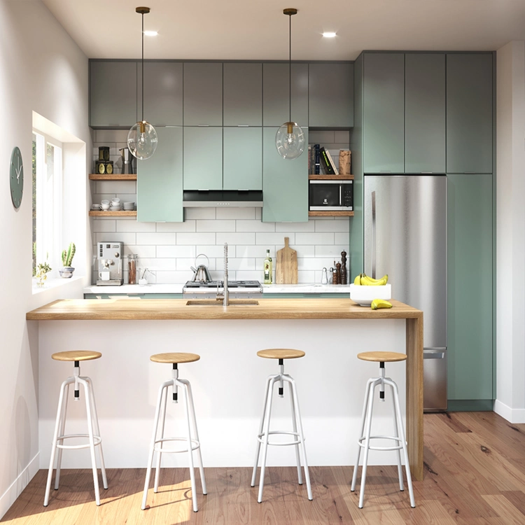 Modern Marble Top Handleless Kitchen Cabinets New Interior Design Matt Finish Lacquer Kitchen Island Cabinet