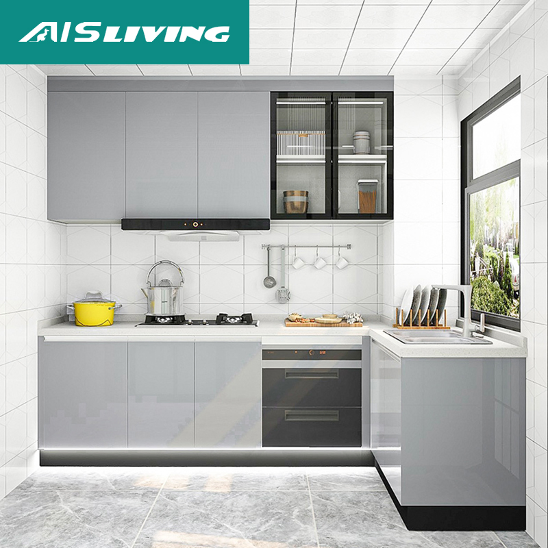 48 Hour Free Design Rta Aus Canada Melamine Kitchen Furniture Laminate L Shape MDF Kitchen Cabinet Home Kitchen Cabinet with Island for Apartment Villa