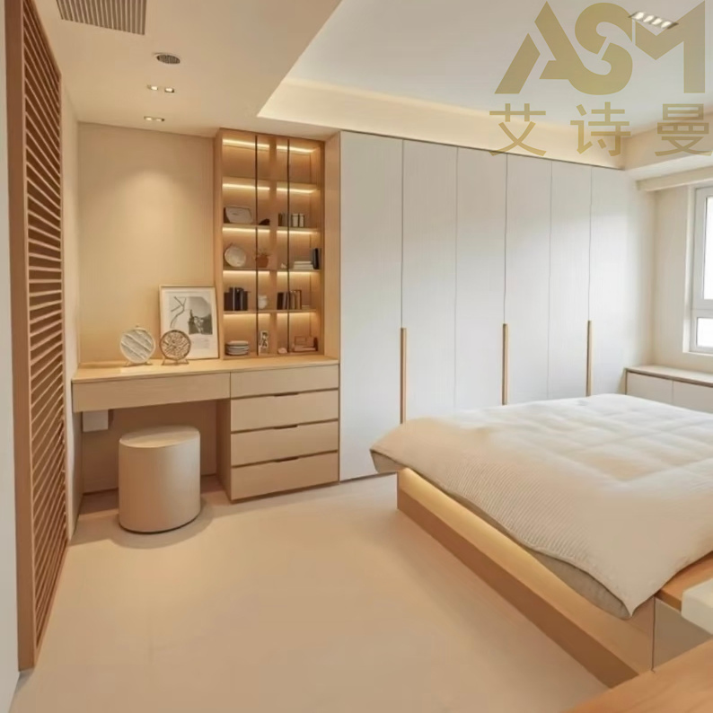 High End Closet Systems Tempered Glass Wardrobe with LED Light Wooden Custom Bedroom Wardrobe Bedroom Furniture Walk in Closet