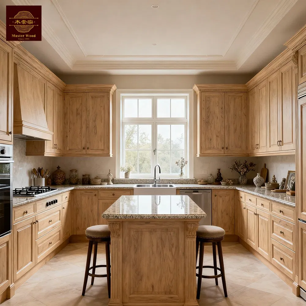 Custom Modern Luxury Light Oak Kitchen Cabinet Classic Modular Furniture with Island Complete Kitchen Cabinetry Set for Villa