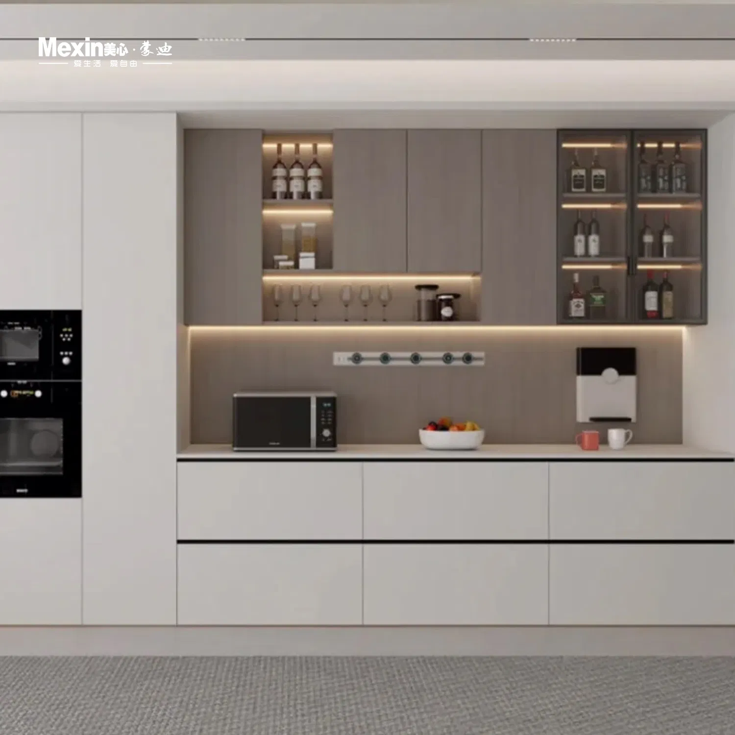 Mexin Wholesale Customized Storage Cabinet Modern Style White Color Matte Lacquer Finish Luxury Noble Kitchen Cabinets Kitchen Furniture