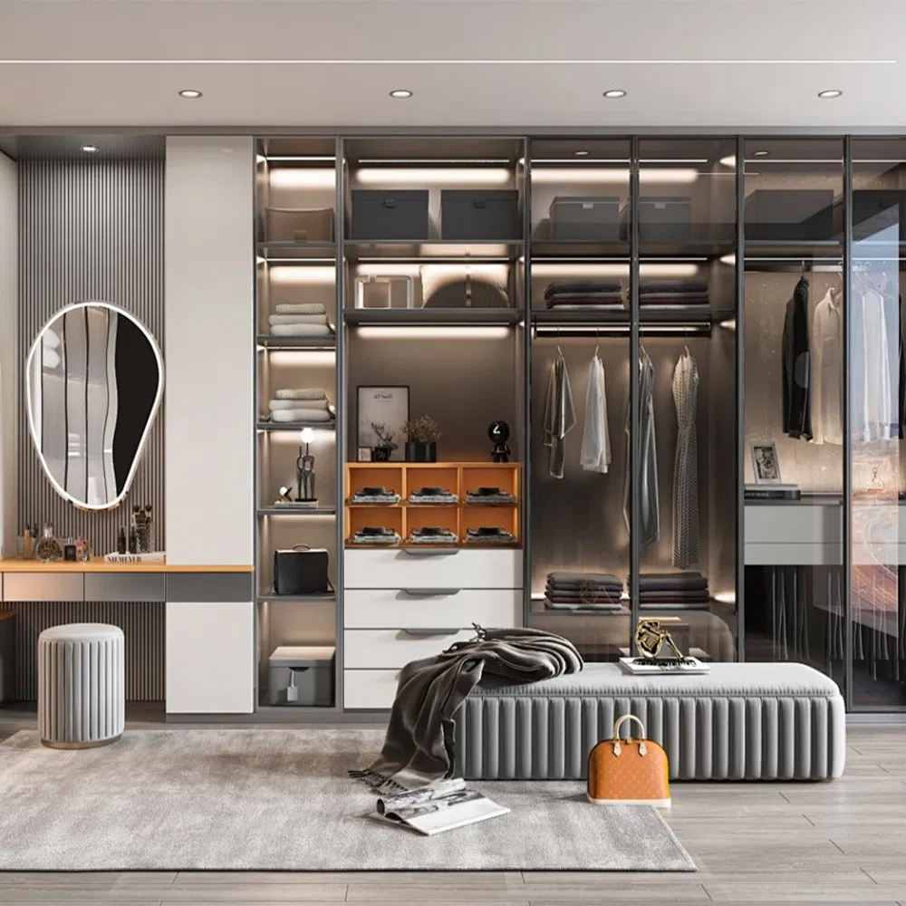 Luxury Modern Walk in Closet Wardrobe Systems Design Wood Bedroom Cupboards for Bedroom Open Wardrobe