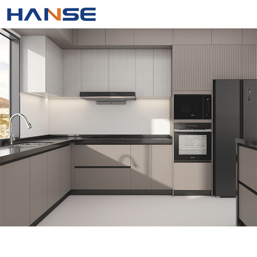 Modern American Style Lacquer Kitchen Cabinet Small Apartment Custom Gray L Shaped Cabinets Kitchen Set