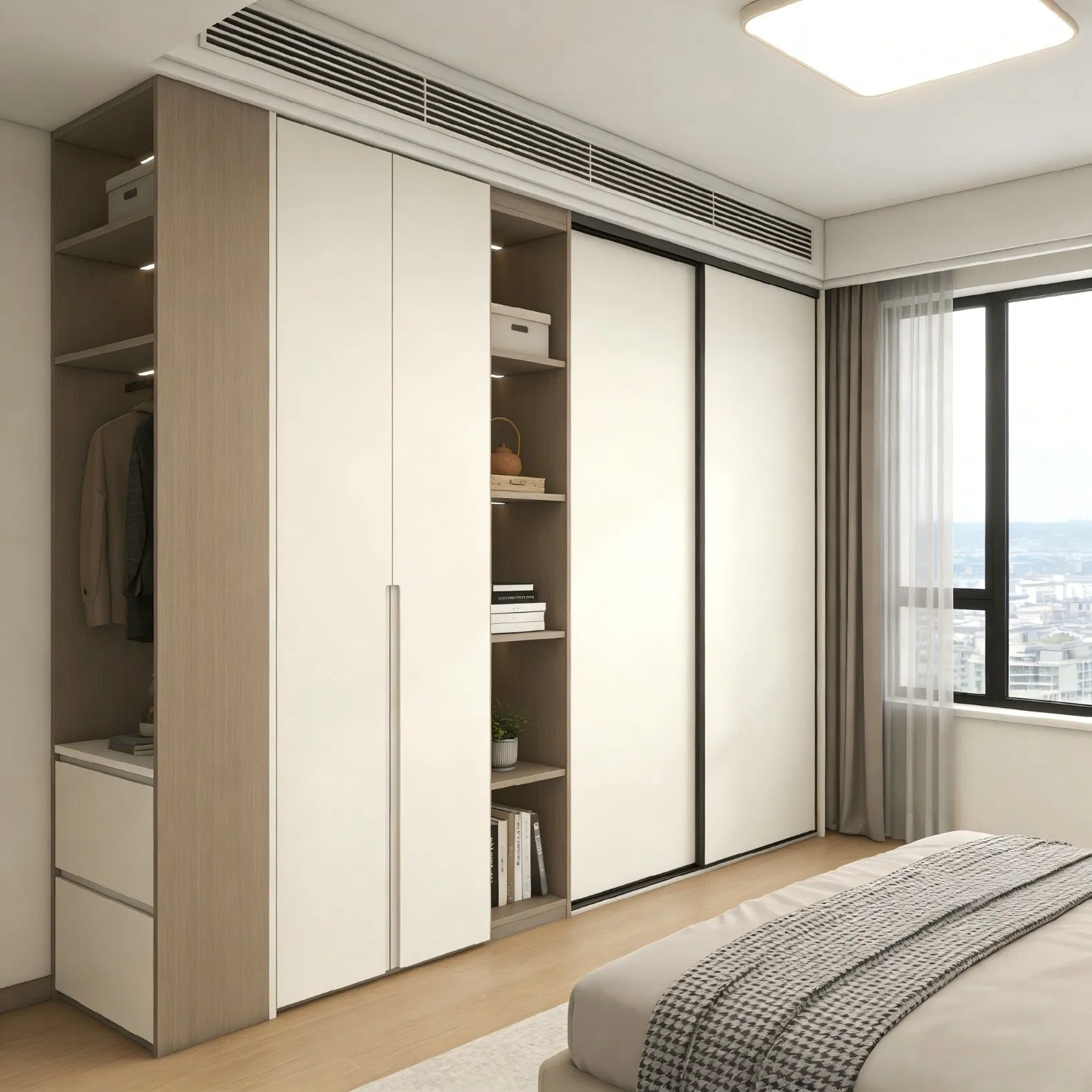 Modern Modular Wardrobe System with Sliding Doors and Custom Internal Storage Layout