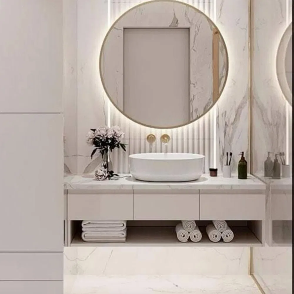Swete Suspended Bathroom Cabinet with Illuminated Round Mirror