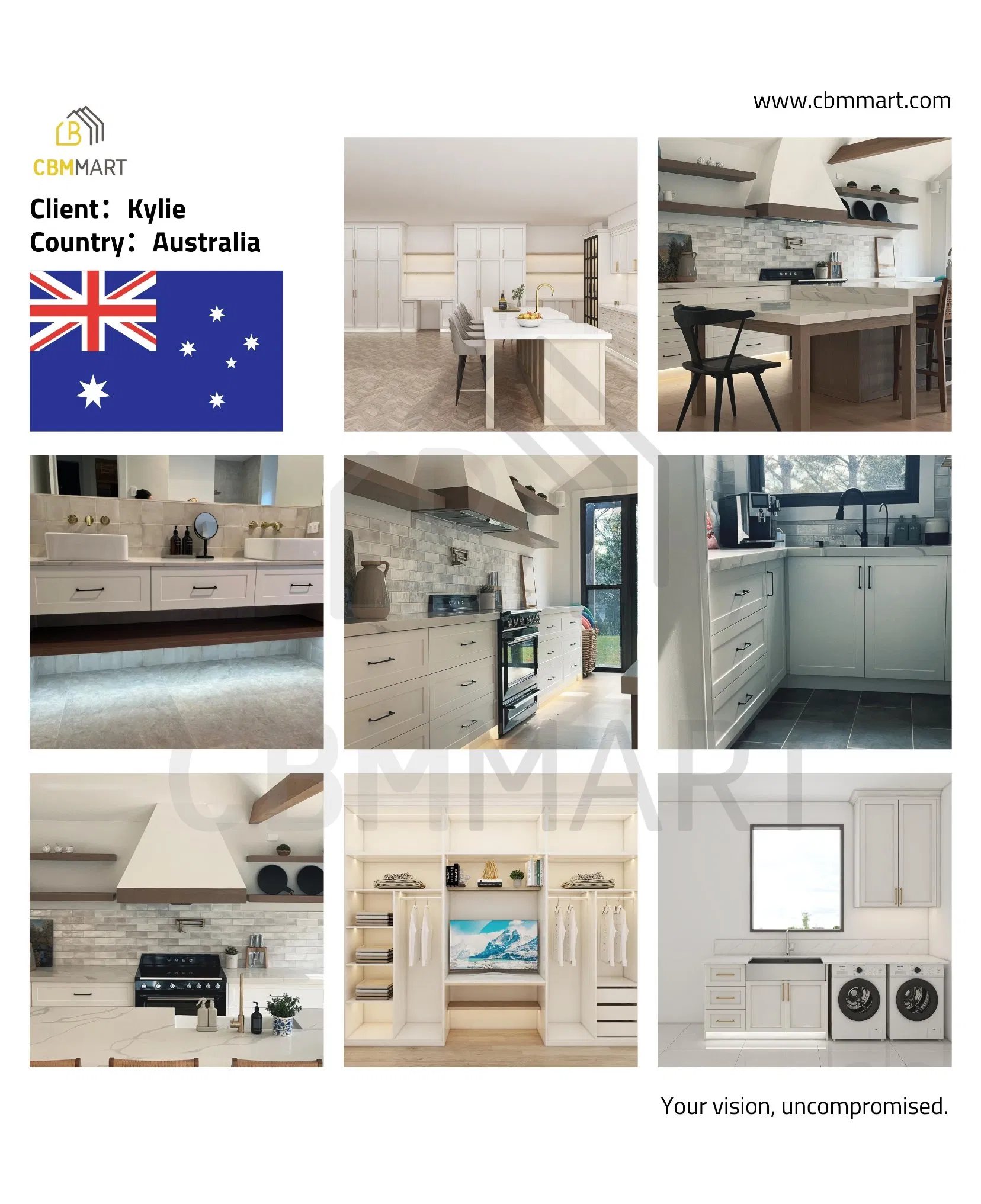Cbmmart Customized White USA Mini Cupboard Solid Wood Color Modern Home Furniture Set Simple Modular Handleless Design Kitchen Cabinet