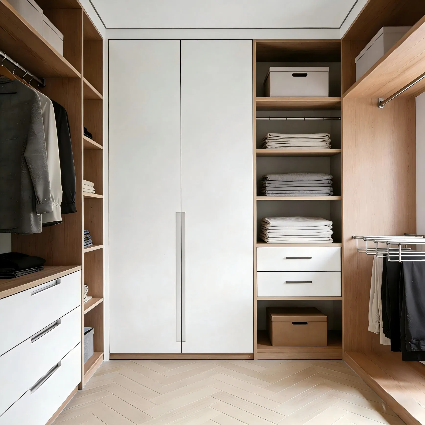 Walk-in Closet Wardrobe System with Floor-to-Ceiling Storage Design