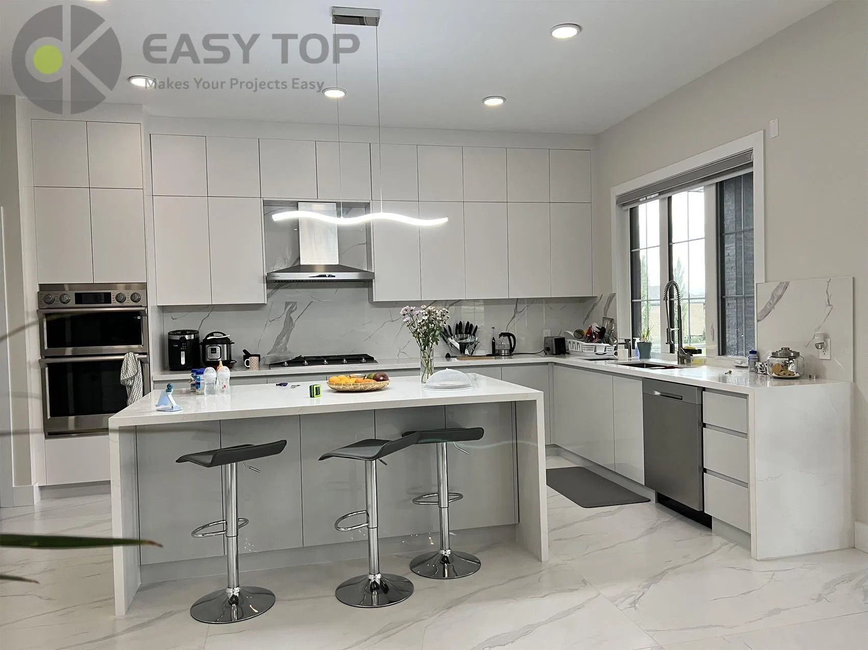 Matte Purple Custom Kitchen Furniture PVC Finish Design Kitchen Cabinets