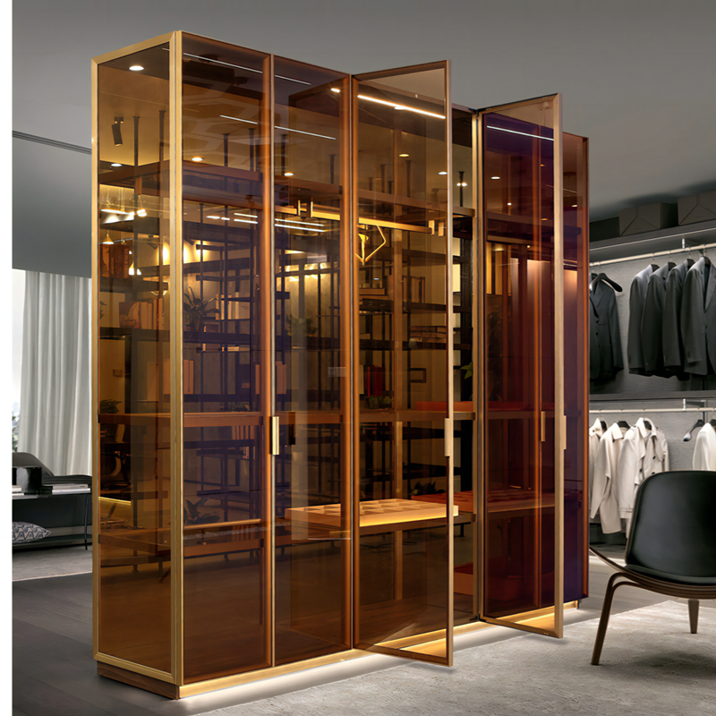 Italian Minimalism Style Glass Wardrobe Cabinet Modern Modular Custom Bedroom Wardrobe Closet Multi-Functional Storage Cabinet
