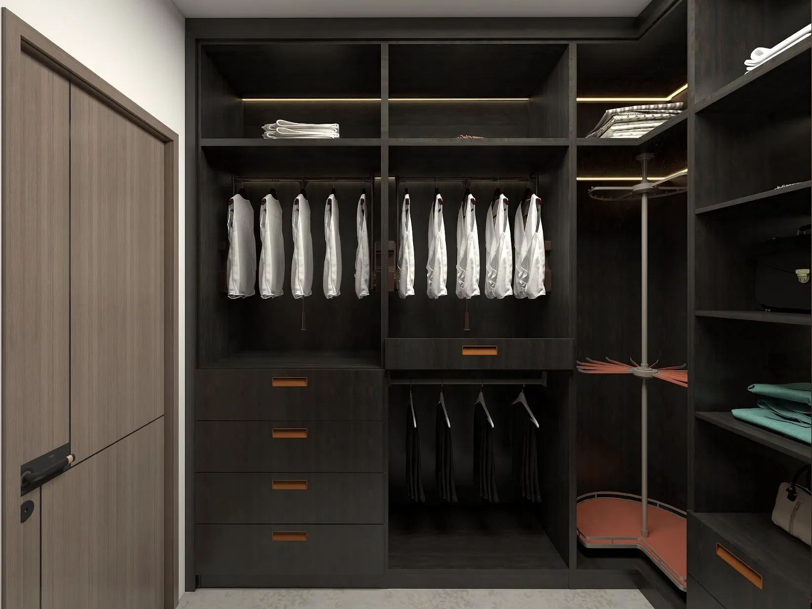 Hinged Glass Door Dark Modern Wardrobe Foshan Furniture