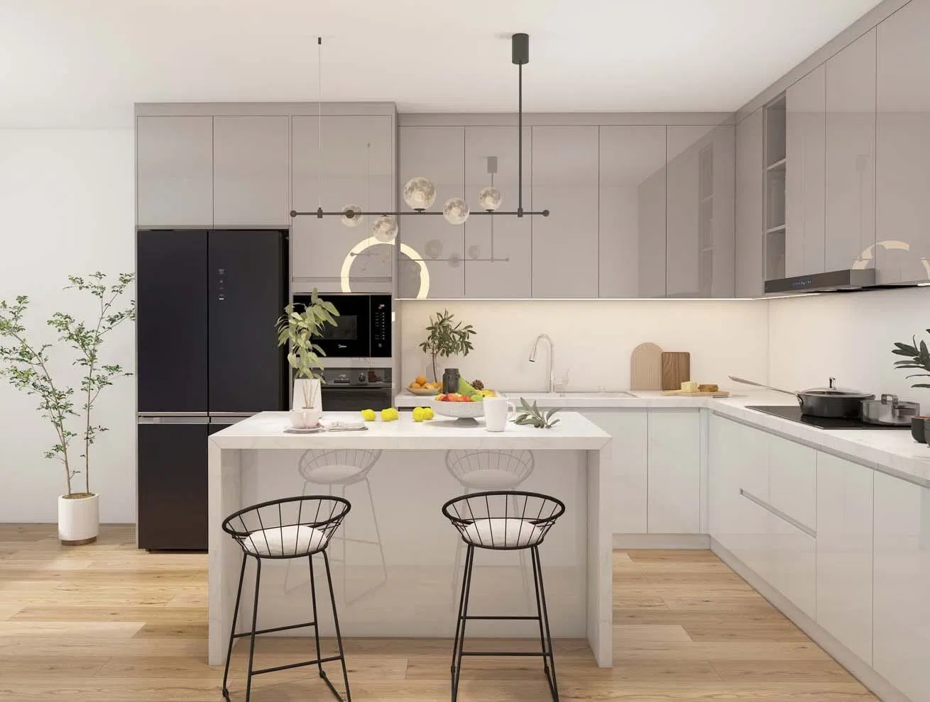 Elegant Black High Gloss Kitchen Cabinets for Modern Homes