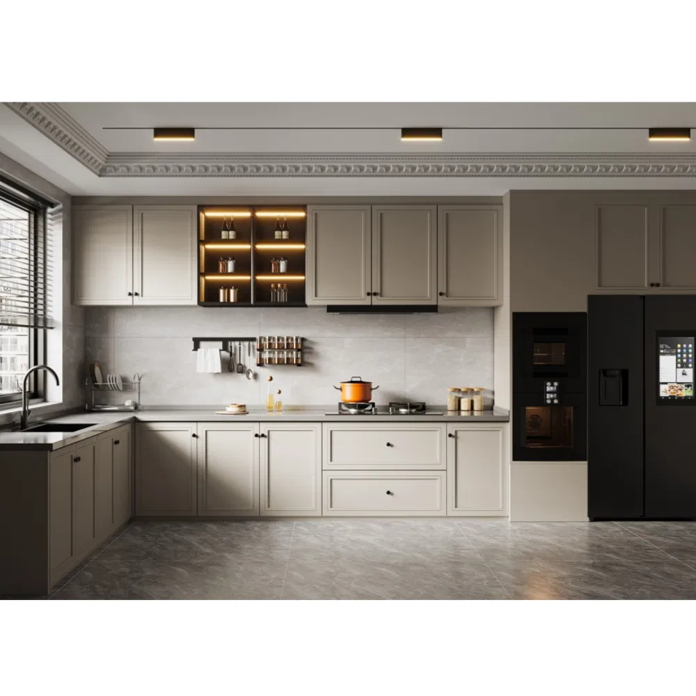 Minimalist European Solid Wood Kitchen Cabinet with Clean Lines &amp; Matte Finish