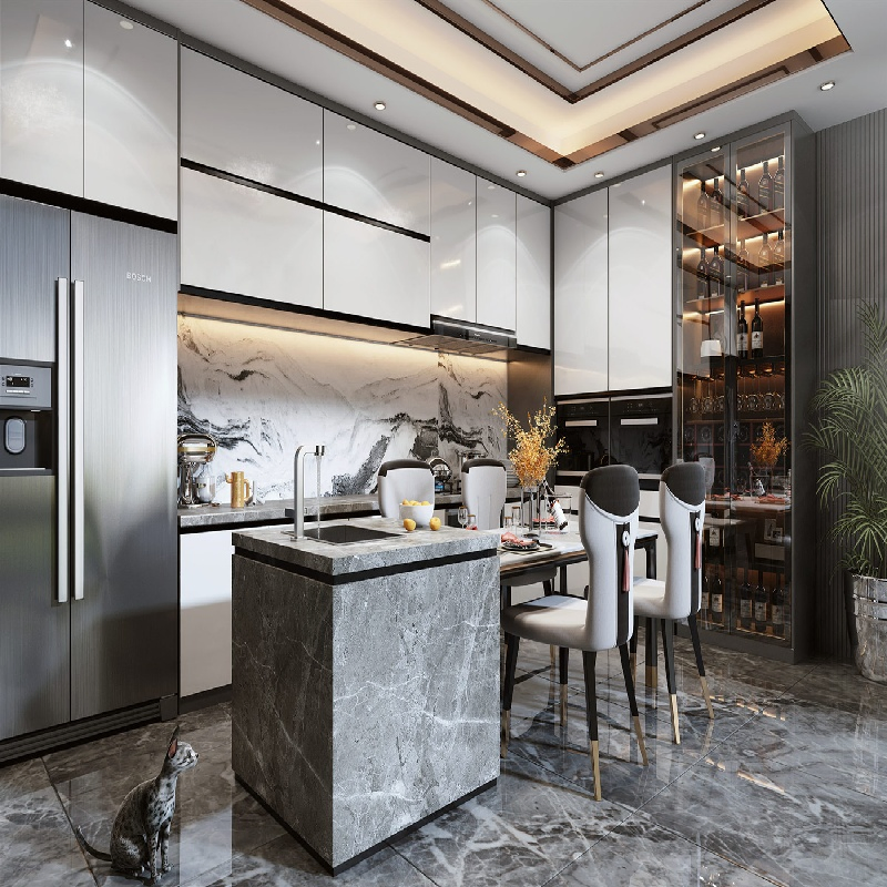 White Lacquer High Gloss Kitchen Cabinet with Kitchens