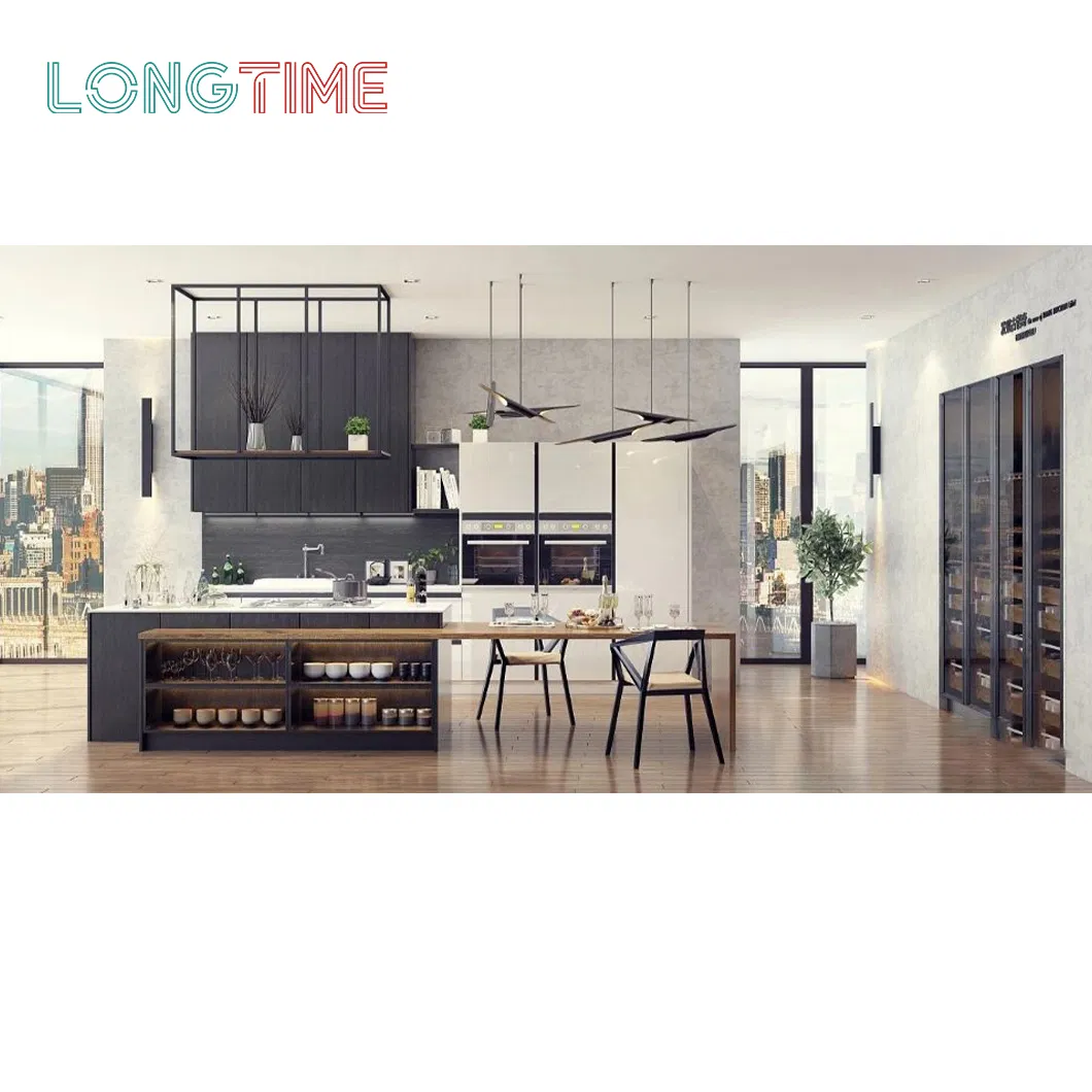 China Foshan Factory Customized American Project Modern Aluminium Frame Glass Finish Kitchen Cabinet