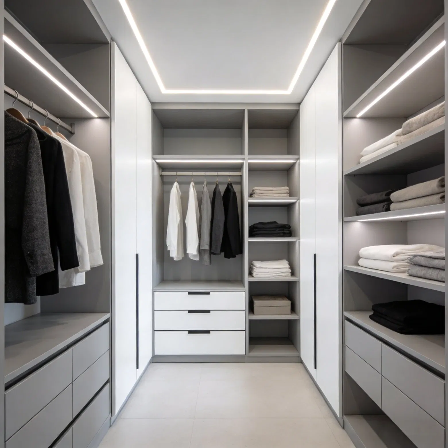 Modular Walk-in Wardrobe System with Easy-to-Clean Wooden Cabinets