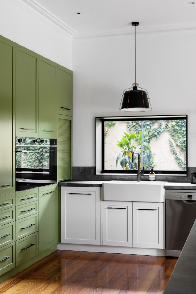 Whole House Customization Beautiful Green Shaker L-Shaped MDF Lacquer Finish Home Furniture Canada Kitchen Cabinets