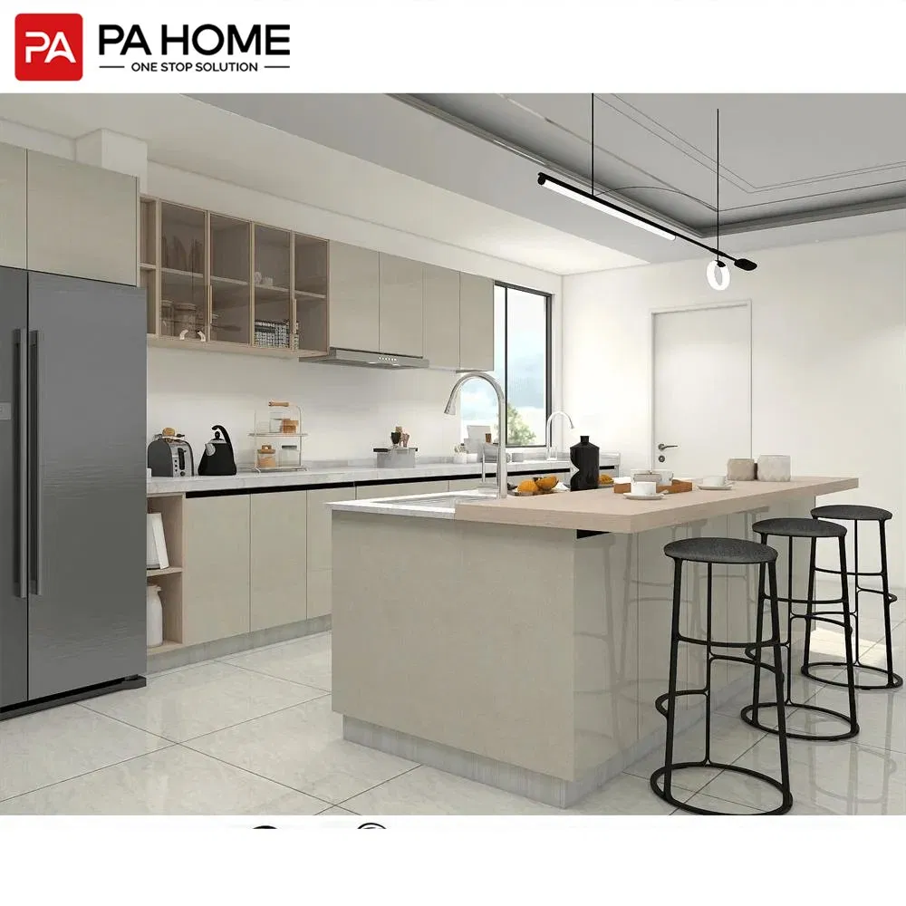 PA High Gloss UV Lacquer Melamine European Style Modern Melamine Finish Design Freestanding High End Kitchen Cabinet
