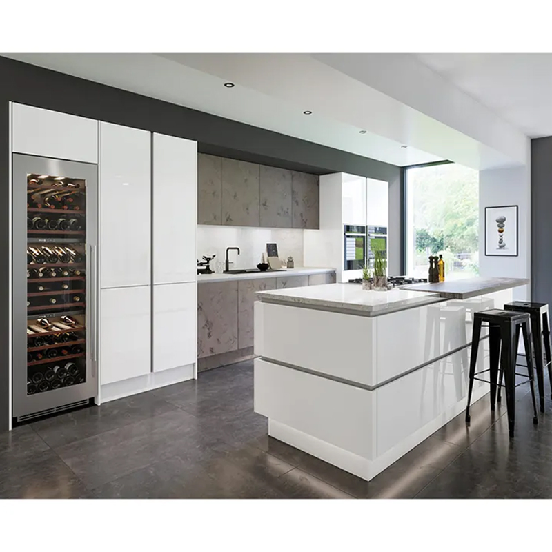 Modern Home Paint Wooden Cabinet Furniture Design High Glossy Lacquer Handleless Wood Kitchen Cabinets Set