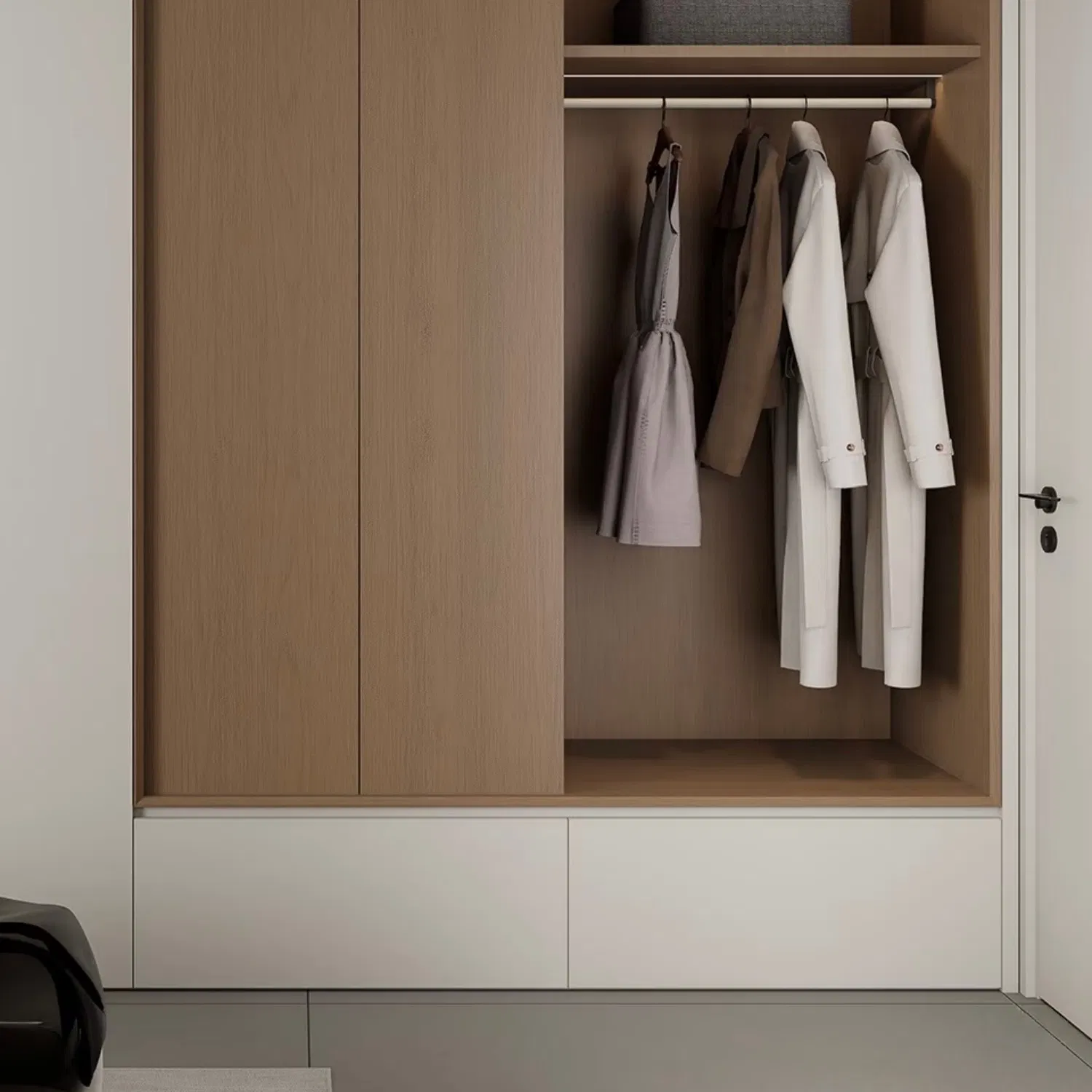 Custom High Quality Modern Wooden Walk in Storage Design Organizer System Island Center Closet Laminate Sliding Wardrobe Furniture