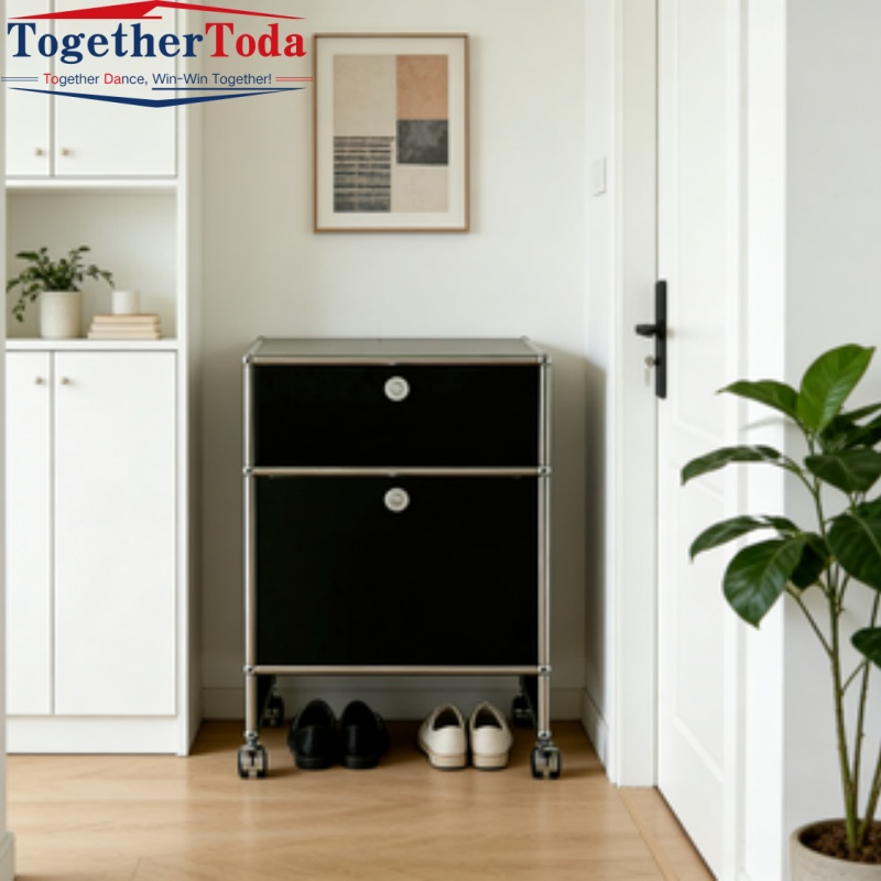 Minimalist Rolling Modular Storage Cabinet with 2 Lockable Doors for Bedroom Living Room