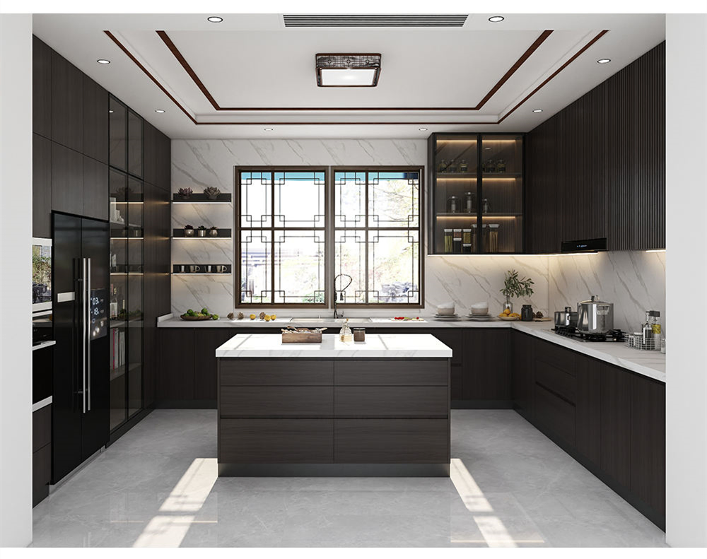 Yimu Luxury Designs Complete Handleless Oak Kitchen Cabinet Cupboard