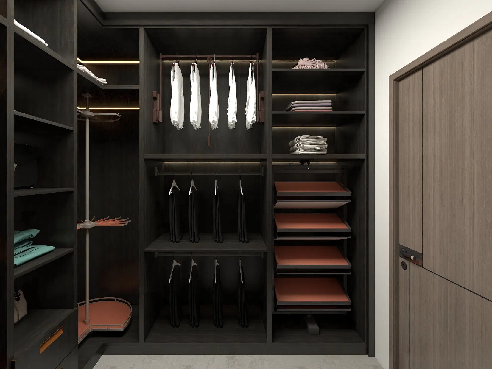 Hinged Glass Door Dark Modern Wardrobe Foshan Furniture