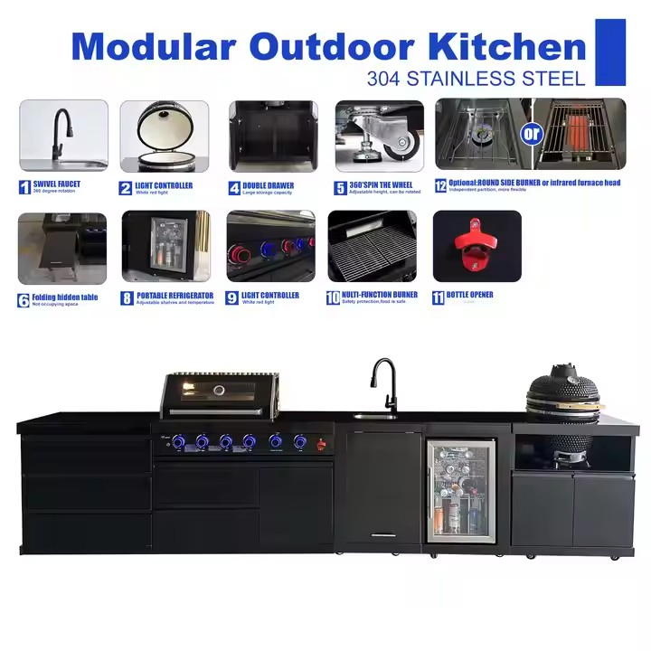 Stylish Outdoor Kitchen Cabinets with Kamado Joe Grill Island