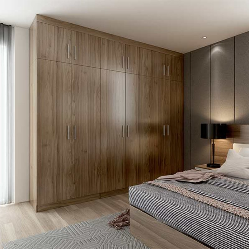 Contemporary Wood Grain Melamine Wardrobe with Spacious Hinged Doors