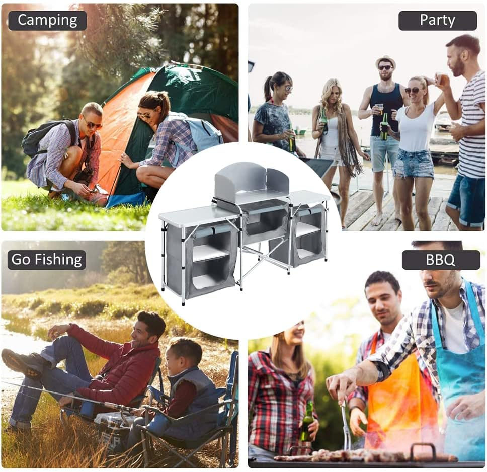 Wholesale Outdoor Kitchen Camping Cabinet with Aluminium Frame for Picnic Travel Beach