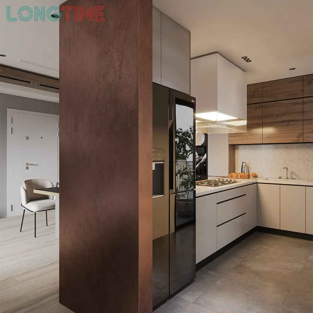 Customize Handleless Design Wood Grain Door Furniture Kitchen Cabinets